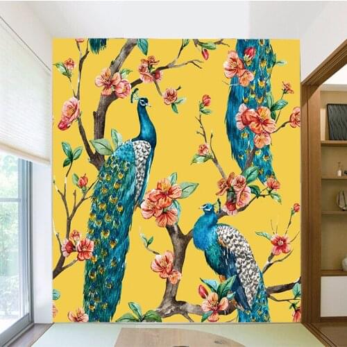 Custom Animal Peacocks Stand tree PVC Poster Canvas Art Paintings Wall Living Room Bedroom Home Decoration YBZ218