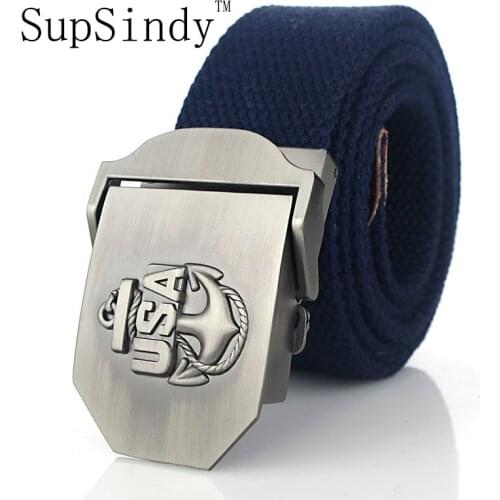 SupSindy mens Canvas belt USA Navy new metal buckle military belt Army tactical belts for Male top quality men strap Army green