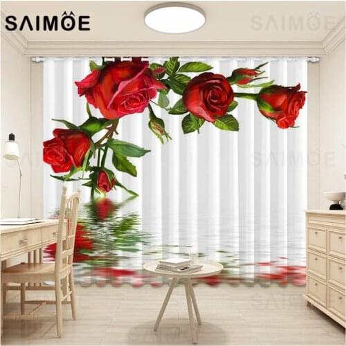 Red Rose Curtain 3D Valentines Day Gift Curtains For Living Room Modern Flower Bedroom Curtains Blackout Ultra Micro Shading