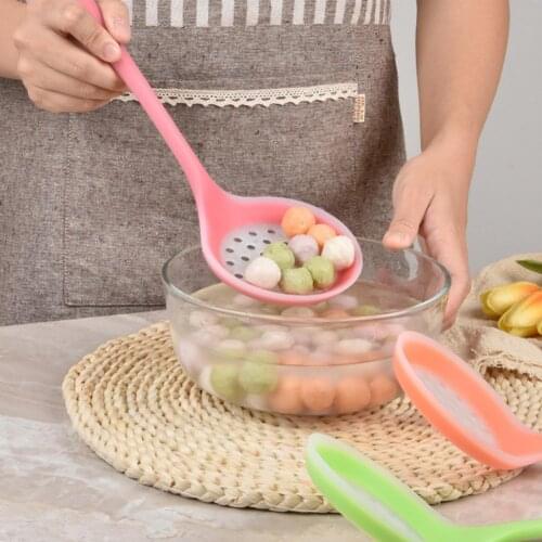 Strainer Scoop Long Handle Convenient Silicone Non-Stick Cooking Solid Color Slotted Plastic Tableware Colander Spoon for Kitche