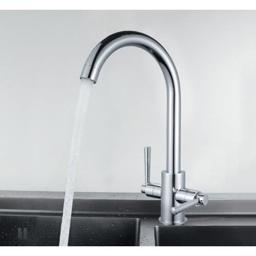Kitchen Faucet Dual Handle Sink Water Tap Copper Quick Open Type Cold Hot Water Mixer Tap Crane Deck Mounted Bathroom Basin Tap