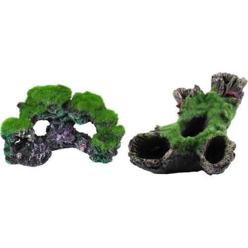 Resin Aquarium Coral Reef Moss Rock Fish Tank Marine Island Ornament Cave & Fish Tank Decoration Moss Tree House Cave