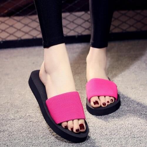 Wedges Comfortable Slaps Women Slippers Shales Elastic Fabric Slides Summer Shoes Sandals Light High Heels Beach Shoes