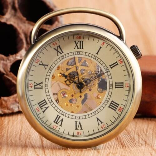 Vintage Open Face Bronze Steampunk Hand Winding Mechanical Pocket Watch Wind Up Chain Roman Numbers Women Exquisite Gift