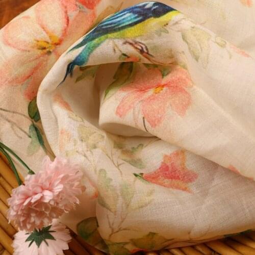 High grade azaleaflower ramie printed cotton fabric Dress Tulle Skirt Material fabrics for patchwork kumas telas por metros