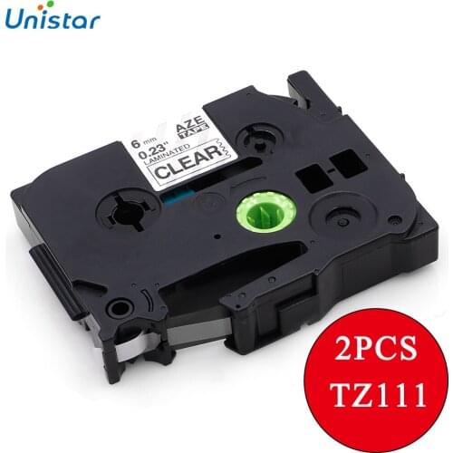 Unistar 6mm TZe-111 Labels Compatible for Brother P Touch Label Tape Black on Clear Label for Brother Tape TZe111