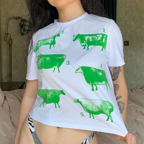 Women Cow Print T-Shirts Summer Female Trendy Short Sleeve Round Neck Regular Fit Tops