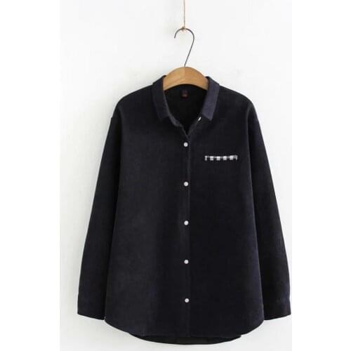 Plus size thick fleece inside women Corduroy shirts 2020 new winter solid black gray cotton casual ladies blouse female tops