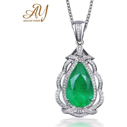 Anillos Yuzuk 925 Sterling Silver Pendant Necklace Water Drop Nano Pear Emerald With Chain For Women Anniversary Fine Jewelry