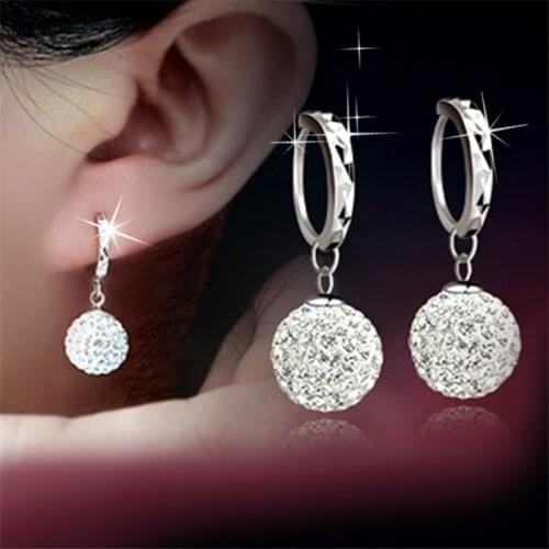 1 Pair Womens Classic Spherical Full Inlaid Rhinestones Dangle Ear Buckle Stud Earrings Fashion Jewelry E0211