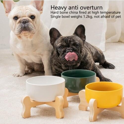 1PC 1000ML Pet Ceramic Bowl with Bamboo Stand Cat Bowl Dog Bowl Pet Drinking Bowl Food Container Cat and Dog Feeding Supplies