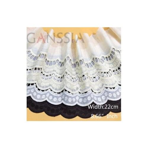 1yard Width:22cm Flower Embroidered Cotton Lace Trim Iovry White &Beige &Black For Wedding /Fabric Decoration Clothes (ss-2236)