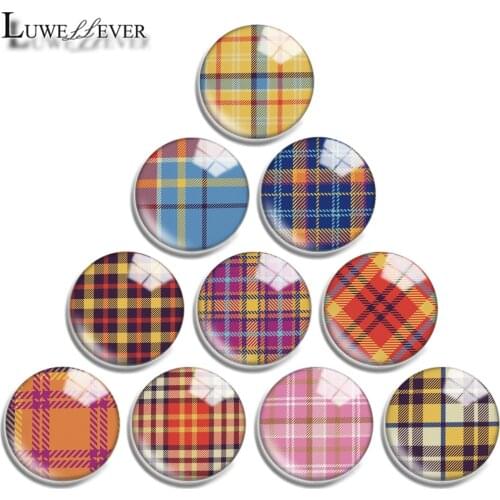 12mm 16mm 20mm 25mm 30mm 40mm 739 Grid Patterns Mix Round Glass Cabochon Jewelry Finding 18mm Snap Button Charm Bracelet