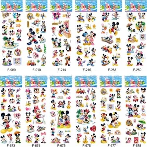 NEW 12 sheets/lot Popular Mickey Minnie Mouse home decals 3d vinyl wall stickers for kids rooms decoration cartoon