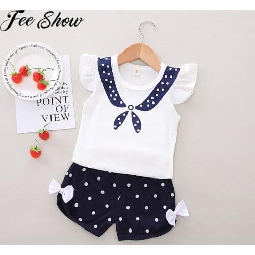 Sweet Kid Baby Girls Flying Sleeve Clothes Sets Summer Sleeveless Tops Polka Dots Shorts 2pcs Outfits Fashion Clothing 1-3Years