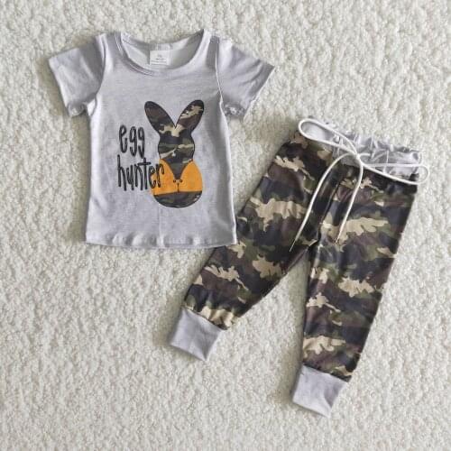 2021 Easter Outfit 2PCS Infant Baby boys Bunnies Tops and Camo Pants Children Clothes Boutique kids Clothing Sets