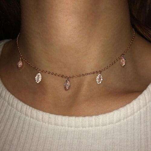 2021 High quality rose gold choker necklace 5pc drop shipping bling bling cz turkish evil eye charm pendant delicate necklace