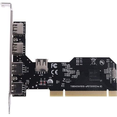 5 Ports USB 2.0 PCI Hub Controller Expansion Card 480Mbps Desktop Converter NEC720101 Chipset Driver