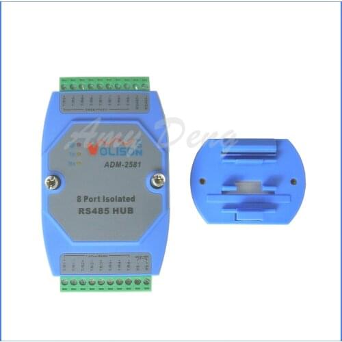 ADM-2581 Isolated type 8 way 485 hub, 8 RS485 distributor, 1 point 8 shared relay, industrial grade guide rail