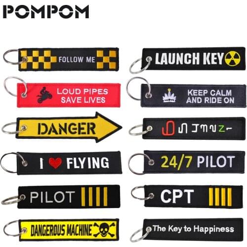 POMPOM Danger Keychain for Motorcycles and Cars Yellow Key Fobs Emboridery Key Chain Tag Fashion motor sleutelhanger Jewelry