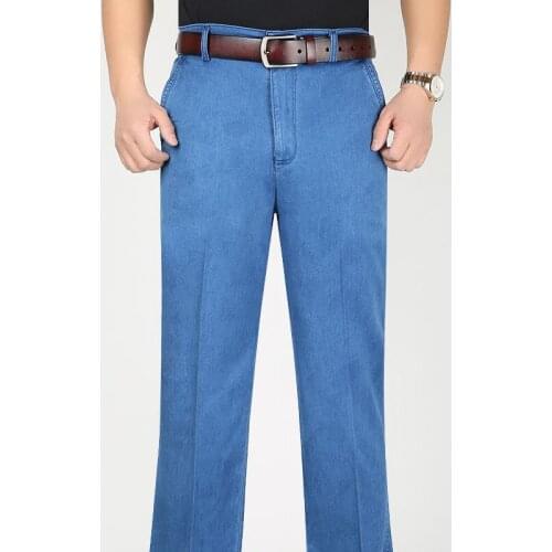 2021 Spring Summer New Tencel Cotton Mens Jeans High Quality Business Casual Stretch Denim Loose Straight-Leg Pants Male Brand