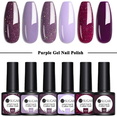 UR SUGAR Purple Color Nail Gel Polish Holographics Gel Varnish Semi Permanent UV LED Nail Polish Nail Art Design Base Top Coat