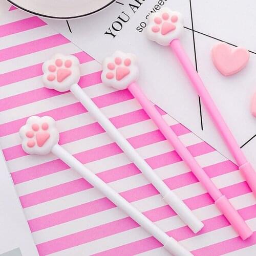 2X Kawaii Pink Princess Cat Meow Paws Gel Pen Rollerball Pen School Office Supply Student Stationery 0.5mm Black Ink