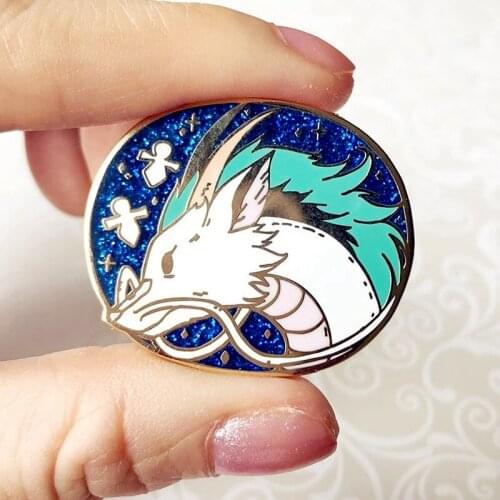 Haku The River Dragon Enamel Brooch Pin Backpack Hat Bag Collar Lapel Pins Badges Women Mens Fashion Jewelry Accessories