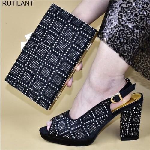 African Sets 2019 Super High (8cm-up) Italian Ladies Shoes and Bags To Match Set Buckle Strap Elegant Ladies Shoes High Heels