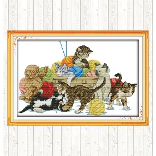 The Cats Are Playing Cross Stitch Package Needlework Embroidery Patterns Embroidery Kits DIY Crafts 14ct 11ct Count Print Canvas