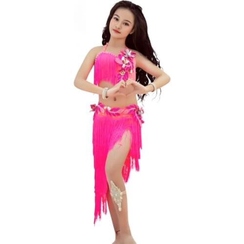 Bellydance Sleeve Rhinestone Tassel Placketing Skirt Belly dance 2pcs set for Girl/children/kid,costume performance wears RT356