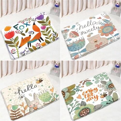 Creative Fox Bear Cartoon Animals Bath Mats Abstract Art Flowers Plants Children Room Door Pad Bathroom Floor Mat Rug Home Decor