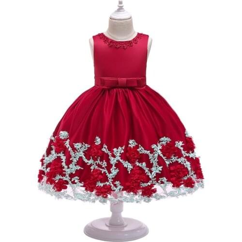 Flower Girls Dress Lace Bow Princess Dresses For Girl Birthday Present Party Clothes Formal Dress Christmas Children Costume