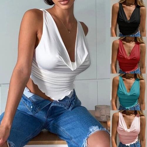 Korean Solid Color Sexy Deep V Neck White Black Basic Camisole Beach Sun Top Backless Tank Tops Base Undershirt