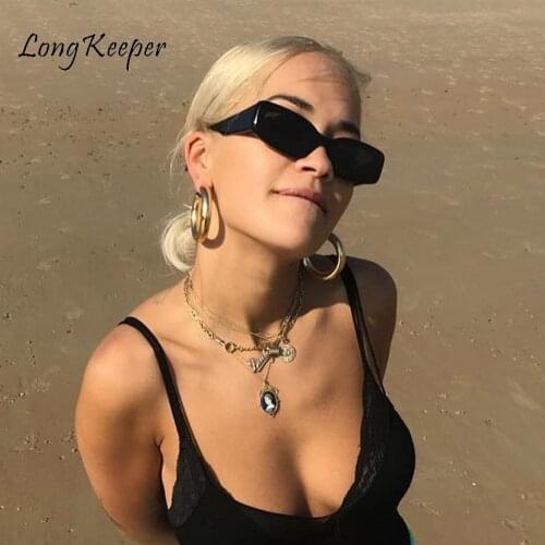 LongKeeper 2020 Retro Narrow Rectangle Sunglasses Women Brand Design Vintage 90S Pink Green Sun Glasses Clear Shades Female