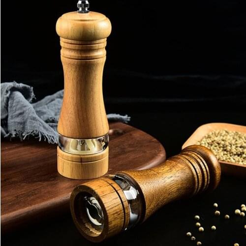 Classical Oak Wood Pepper Spice Mill Grinder Set Acrylic Handheld Seasoning Mills Grinder Ceramic Grinding Core BBQ Tools Set