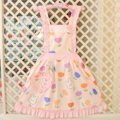 Cute Cotton Aprons For Women Household Ornaments Kitchen Princess Dresses Wave Lace Apron Cartoon Home Baking Accessories
