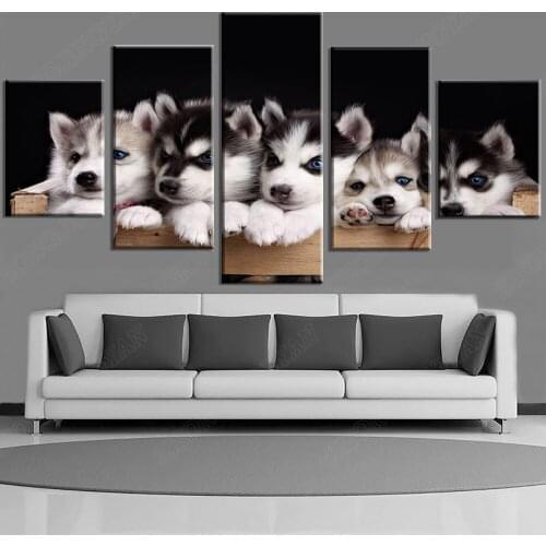 Modular Wall Art HD Printed Canvas Painting 5 Pieces Husky Lovely Animal Posters Pictures Home Decorative Living Room