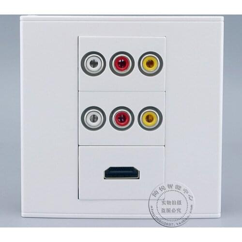 Wall Socket Plate HDMI & Double 3RCA AV Port Panel Faceplate Outlet Connector Adapter