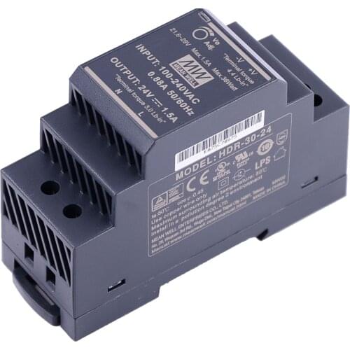 Original Mean Well HDR-30-24 DC 24V 1.5A 36W meanwell Ultra Slim Step Shape DIN Rail Power Supply
