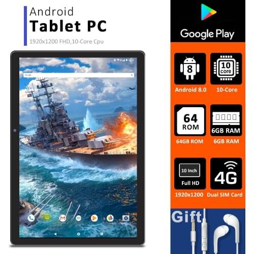 Cheap 10 Inch Tablet PC Android 8.0 6GB RAM 64GB ROM 10 Core 1920X1200 FHD 4G Lte Dual SIM Card 5G WiFi GPS For Childrens