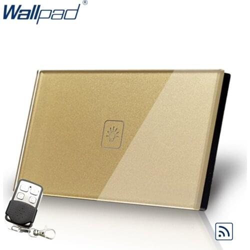Remote 1 Gang 1 Way Smart Home 118*72mm AU US Wallpad Gold Glass Led Touch Switch with Remote Control Panel, Free Shipping