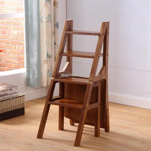 Household Folding Stair Chair All Solid Wood Ladder Chair Dual Purpose Ladder Stool Wooden Ladder Multi Function Chair