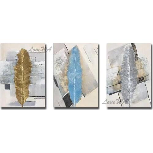 Modern 3 Panels Gold Foil Feather 100% Handmade Oil Painting Picture Wall Decor Art New Arrival Wall Hanging Decor Paintings Art