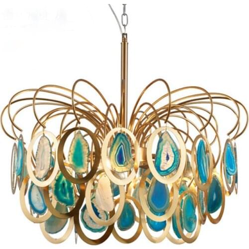 Modern Chandeliers Luxury Agate Suspension Light Creative Blue Restaurant Hotel Hanging Lighting Home Fixture Chandelier PA0502