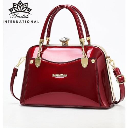AMELISH Shell Patent Leather Messenger Bags for Women 2021 Luxury Designer Solid Color Shoulder Handbag Party Crossbody Tote