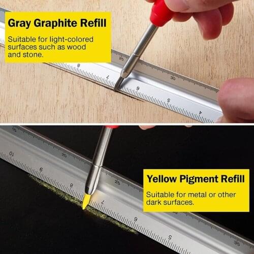 Solid Carpenter Pencil for Construction with 13 Refill Leads Built-in Sharpener, Long Nosed Deep Hole Mechanical Pencil