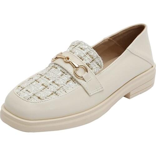 Spring Autumn Fashion Women Shoes Exquisite Metal Chain Decoration Round Toe Loafers Womens Shoes