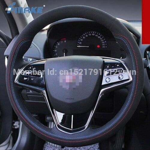 For Cadillac ATS High Quality Hand-stitched Anti-Slip Black Leather Black Suede Red Blue Thread DIY Steering Wheel Cover
