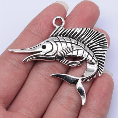 WYSIWYG 2pcs 55x40mm Antique Silver Color Swordfish Charms Pendant For Jewelry Making DIY Jewelry Findings